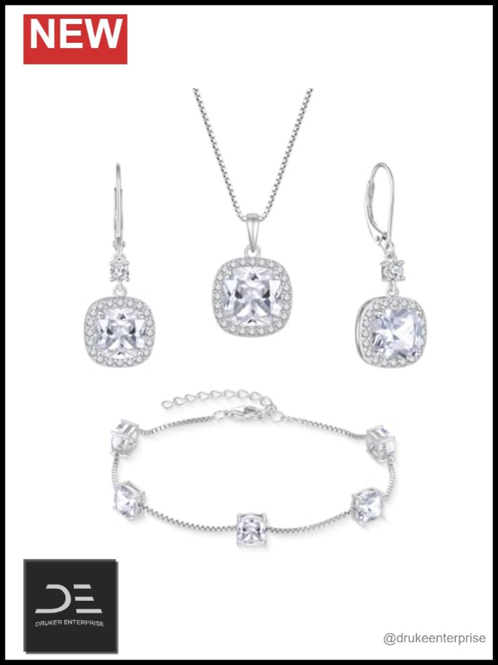 925 Sterling Silver CZ Jewelry Set Necklace Earrings Bracelet